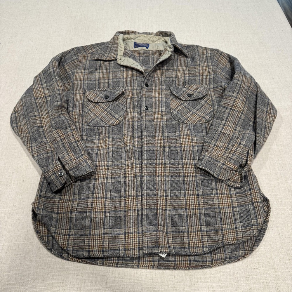 Vintage Pendleton Shacket Mens XL Gray Plaid Woolen Mills USA Workwear